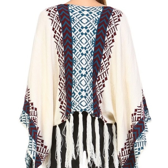 Bohemian cream tassel Poncho Sweater pullo… - Picture 5 of 10